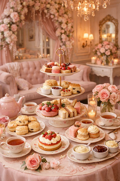 kuva kahvilan afternoon tea tarjoilusta